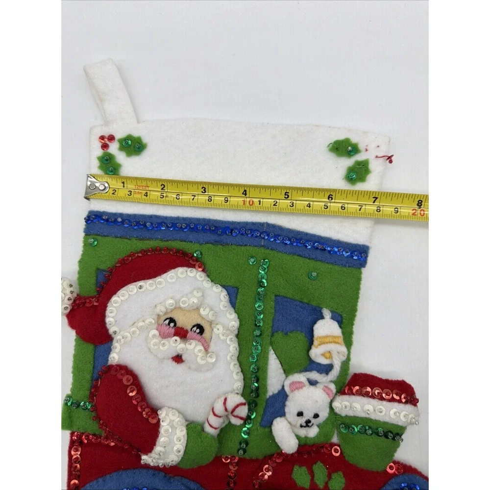 Completed vintage Bucilla  Engineer Santa Felt Christmas Stocking  33096